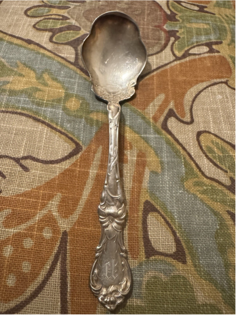 Antique 1835 R Wallace HIBISCUS Silverplate Sugar Shell Spoon P